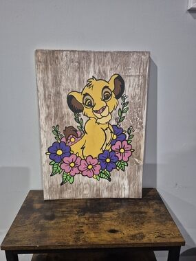 Simba Lion King Hand Painted On Solid Wood -NEW